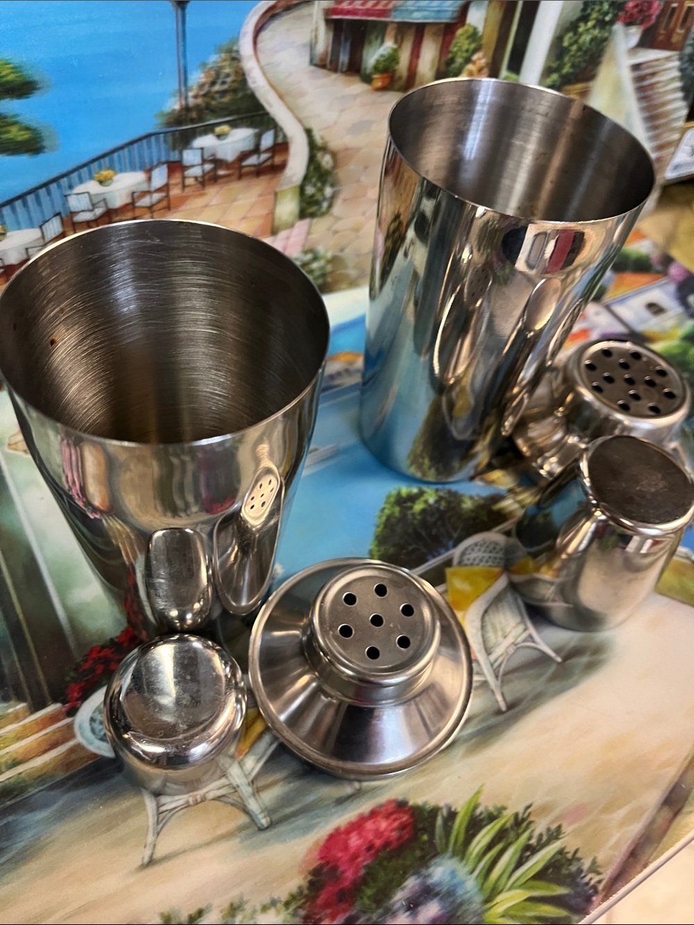 Polished Silver Stainless Steel Cocktail Shaker Set - Bar Accessories - Picture 3 of 4